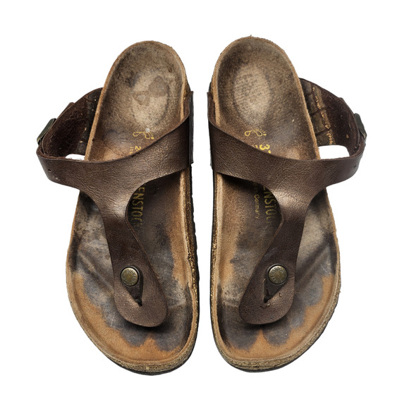 Birkenstock Sandals 37 Womens 6 Brown Leather Gizeh Thong Slip Ons Bronze - Picture 1 of 12